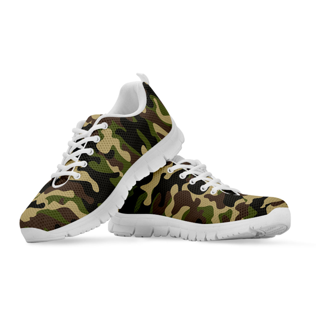 Army Green Camouflage Print White Running Shoes