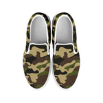 Army Green Camouflage Print White Slip On Sneakers