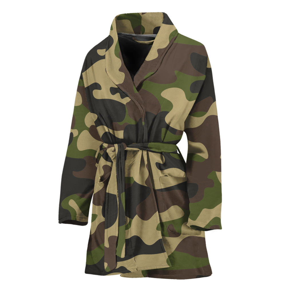 Army Green Camouflage Print Women's Bathrobe