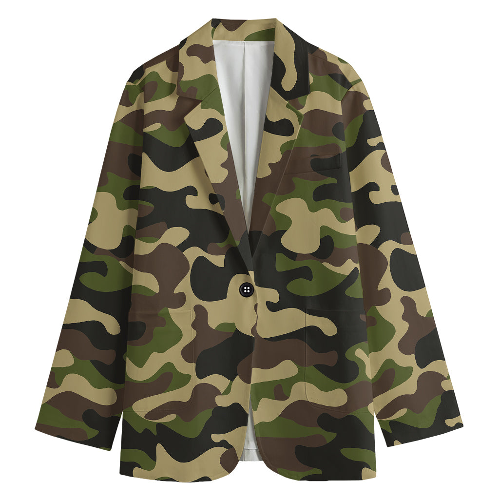 Army Green Camouflage Print Women's Blazer