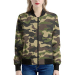 Army Green Camouflage Print Women's Bomber Jacket