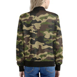 Army Green Camouflage Print Women's Bomber Jacket