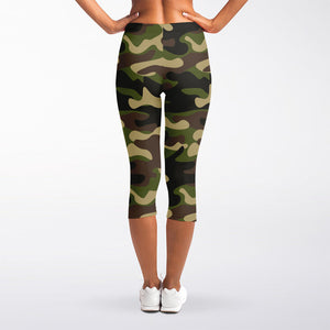 Army Green Camouflage Print Women's Capri Leggings