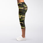 Army Green Camouflage Print Women's Capri Leggings