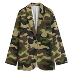 Army Green Camouflage Print Women's Cotton Blazer