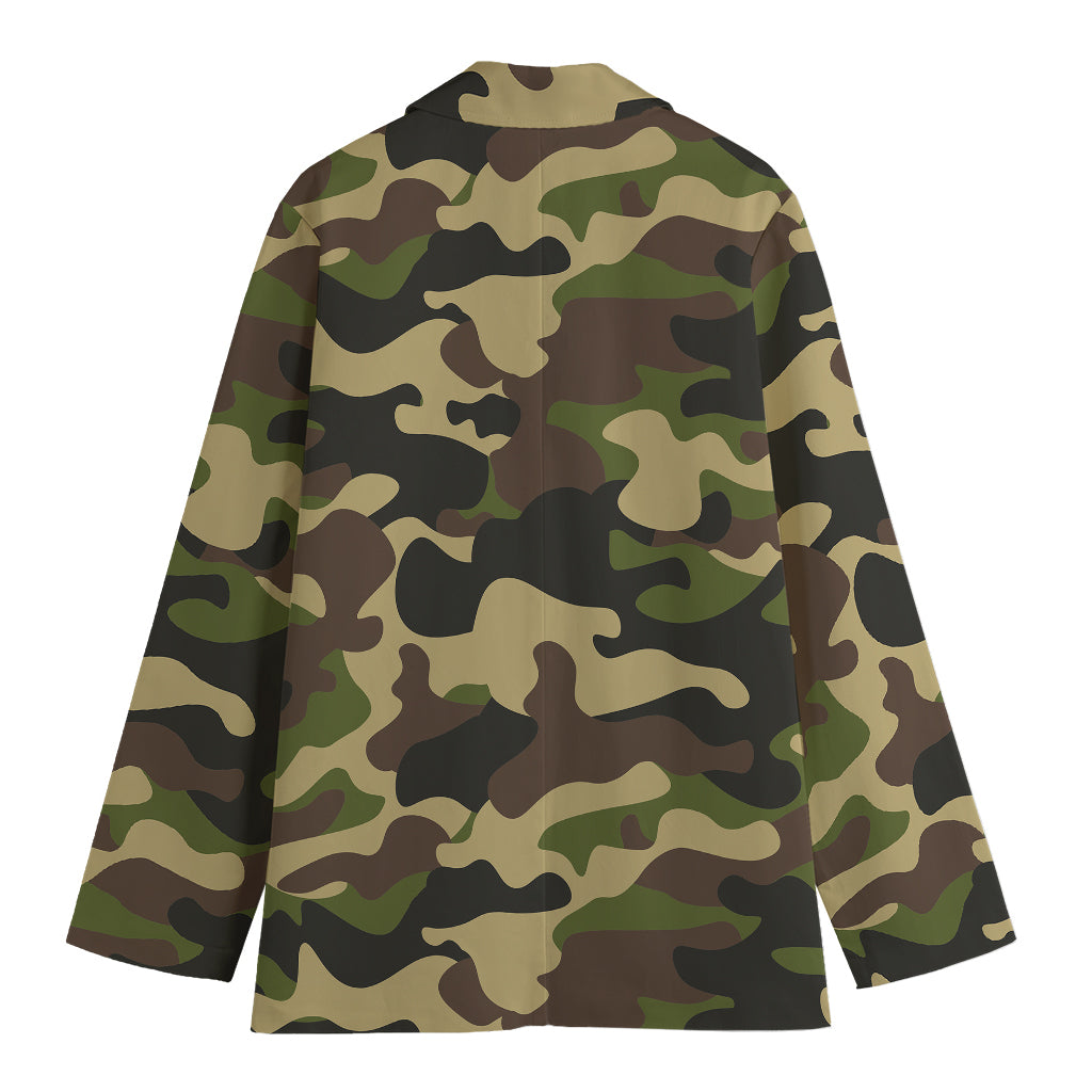 Army Green Camouflage Print Women's Cotton Blazer
