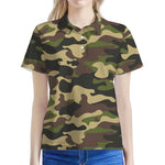 Army Green Camouflage Print Women's Polo Shirt