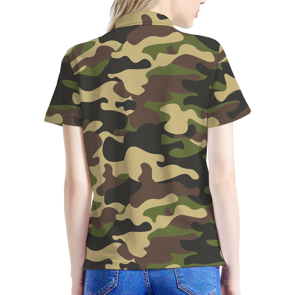 Army Green Camouflage Print Women's Polo Shirt