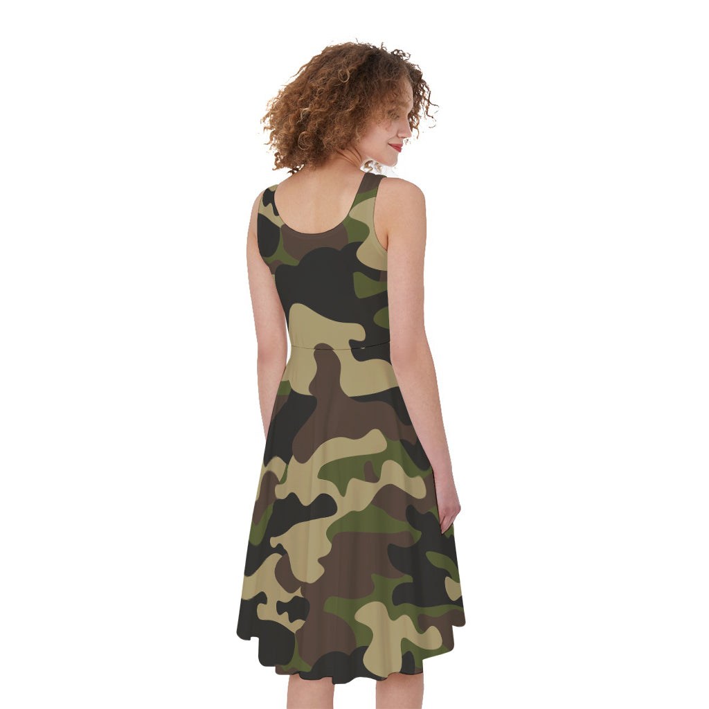 Army Green Camouflage Print Women's Sleeveless Dress