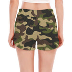 Army Green Camouflage Print Women's Split Running Shorts