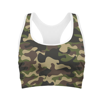 Army Green Camouflage Print Women's Sports Bra