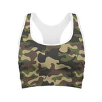 Army Green Camouflage Print Women's Sports Bra