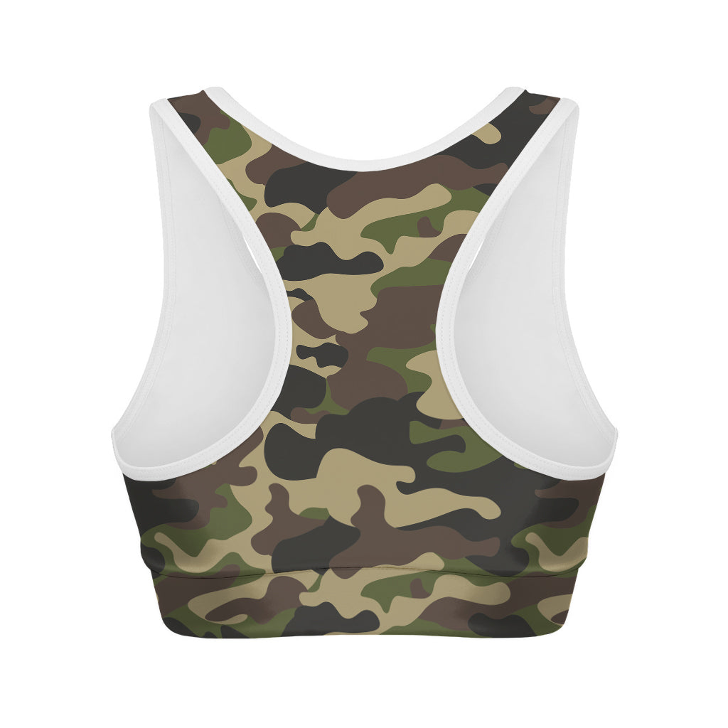Army Green Camouflage Print Women's Sports Bra