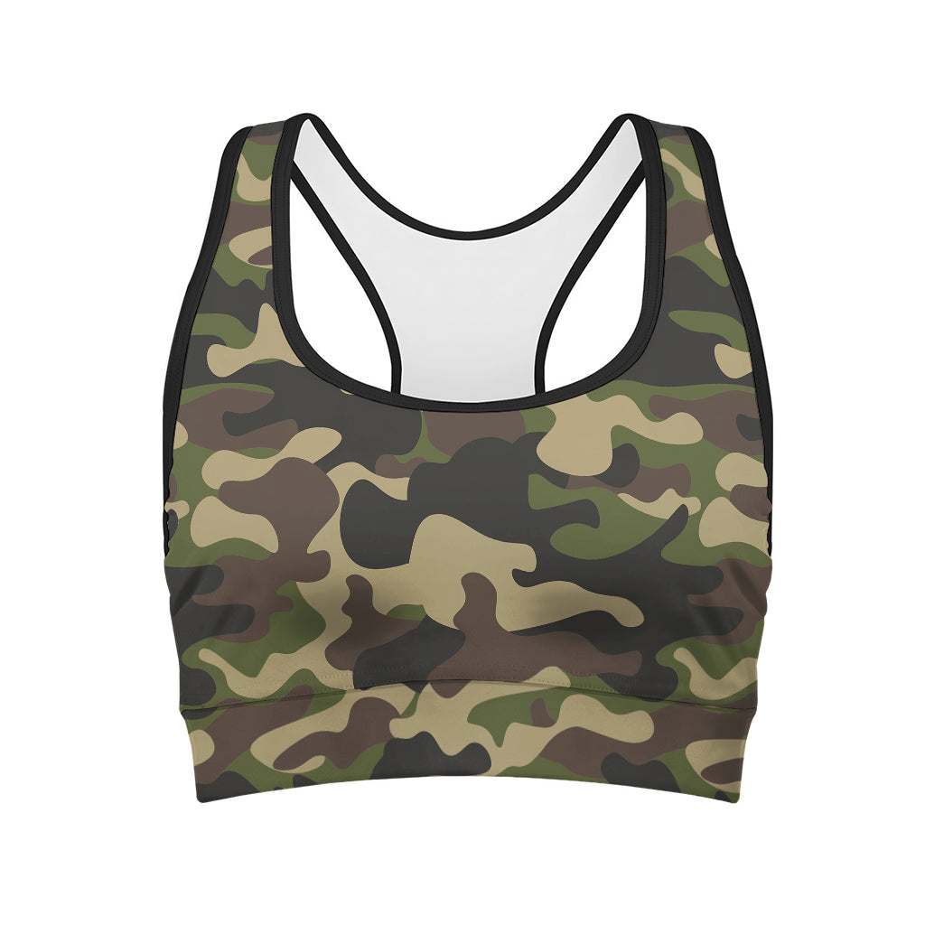 Army Green Camouflage Print Women's Sports Bra