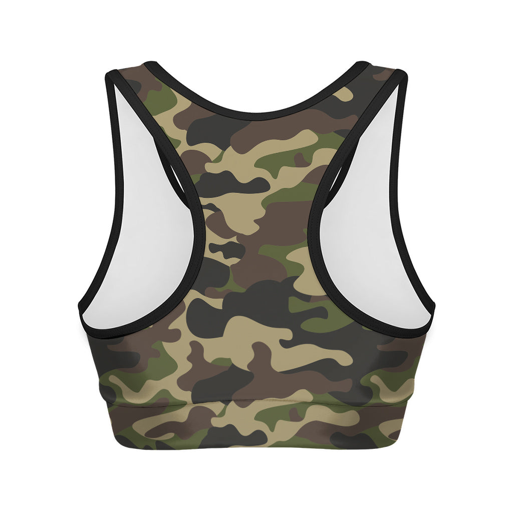 Army Green Camouflage Print Women's Sports Bra