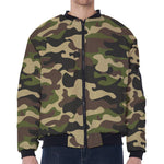 Army Green Camouflage Print Zip Sleeve Bomber Jacket