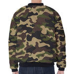 Army Green Camouflage Print Zip Sleeve Bomber Jacket