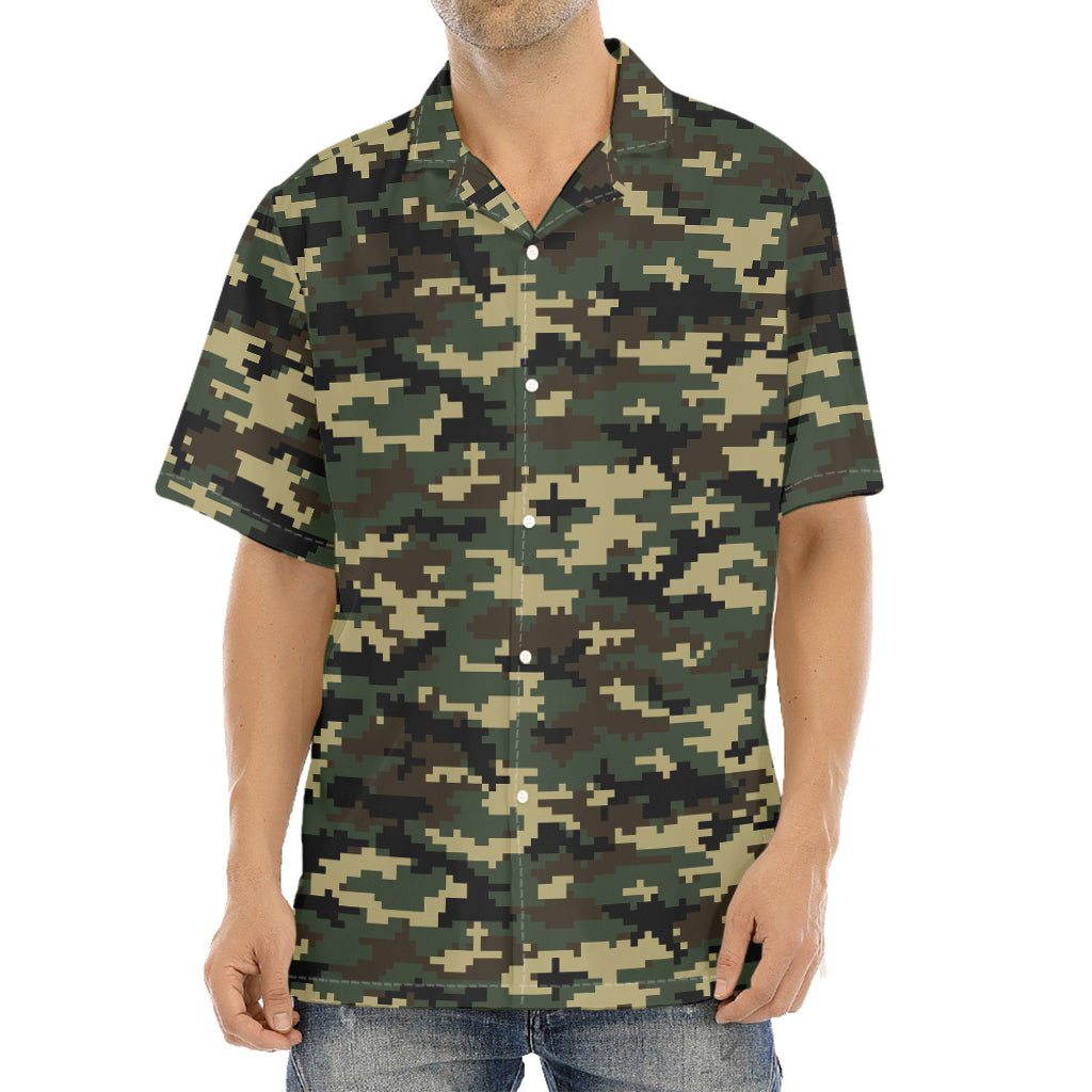 Army Green Digital Camo Pattern Print Aloha Shirt