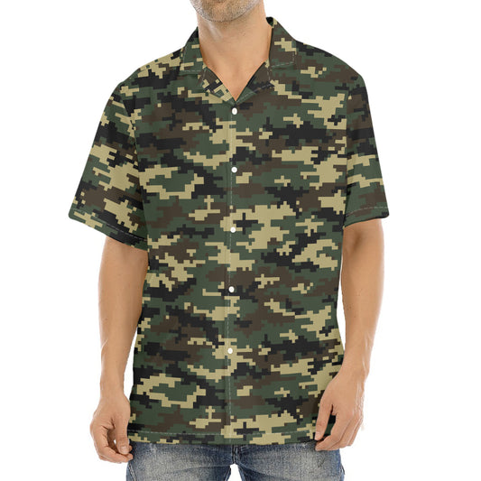 Army Green Digital Camo Pattern Print Aloha Shirt