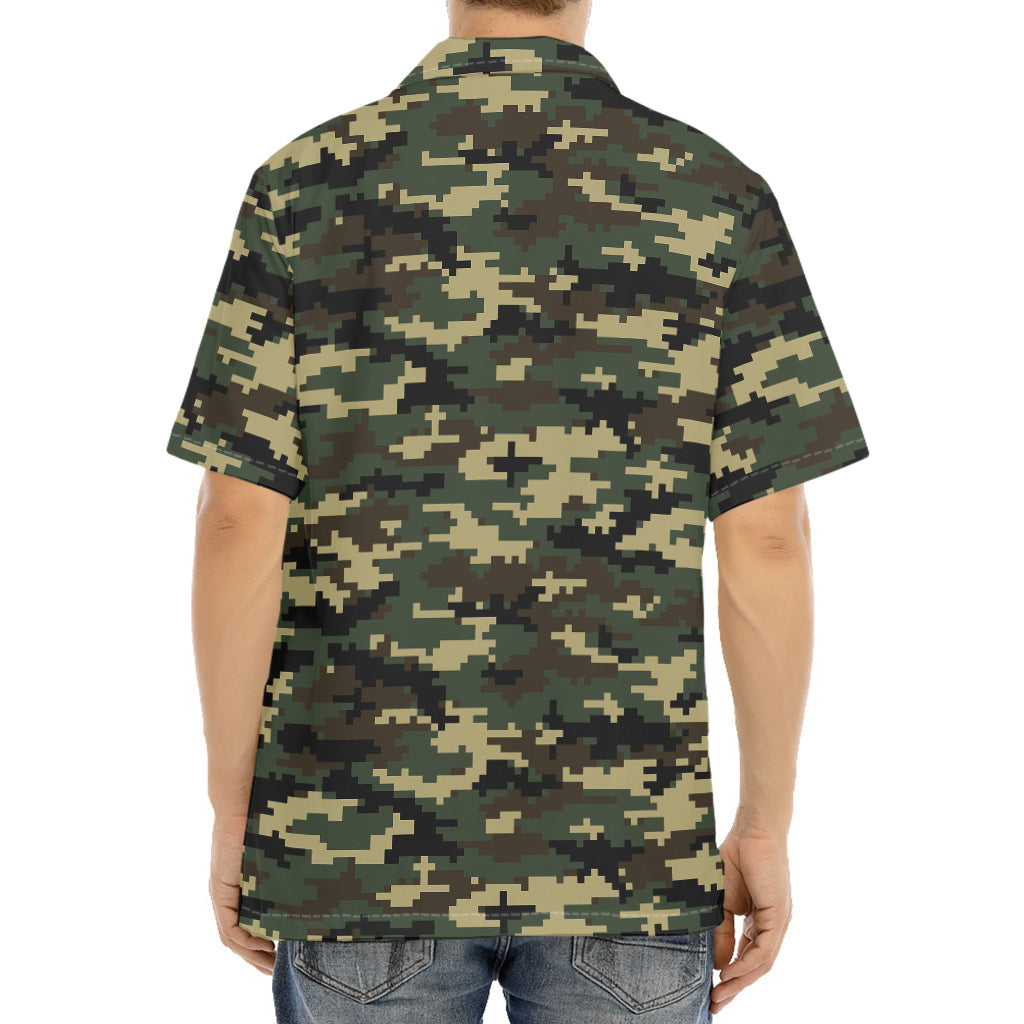 Army Green Digital Camo Pattern Print Aloha Shirt