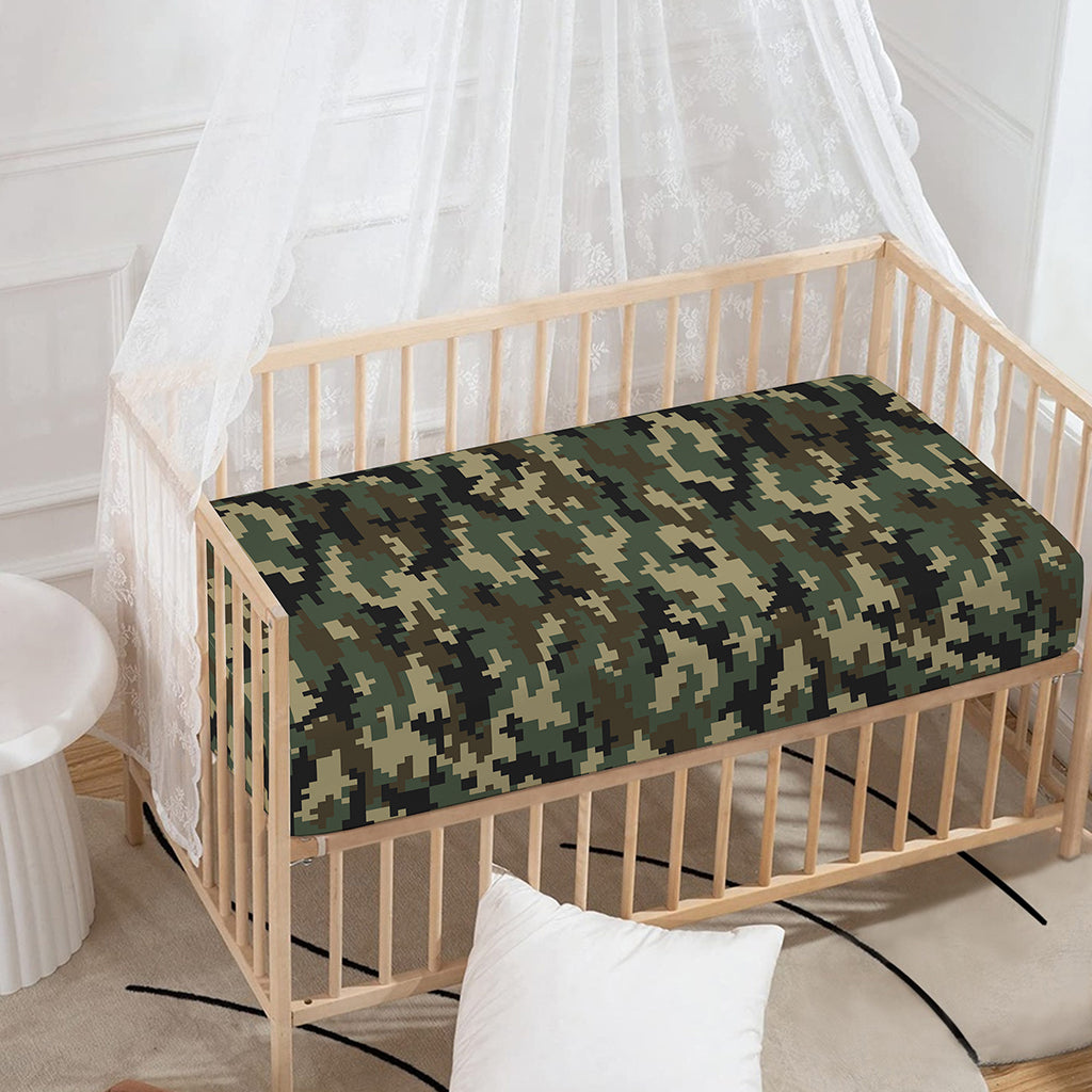 Army Green Digital Camo Pattern Print Baby Crib Sheet