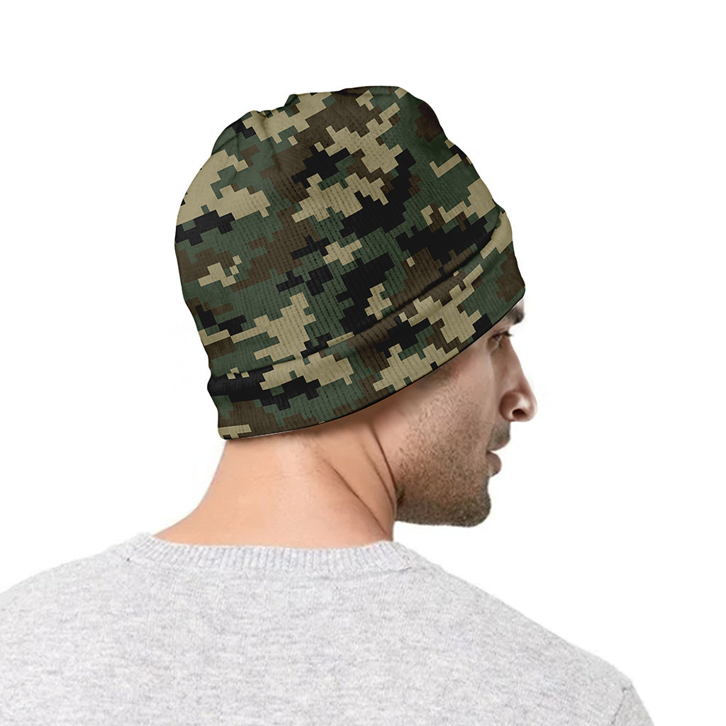 Army Green Digital Camo Pattern Print Beanie