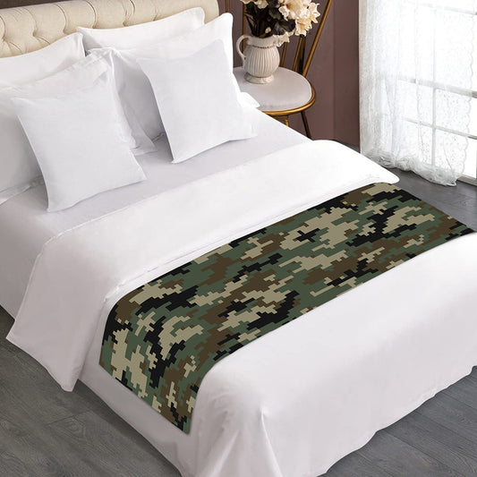 Army Green Digital Camo Pattern Print Bed Runner