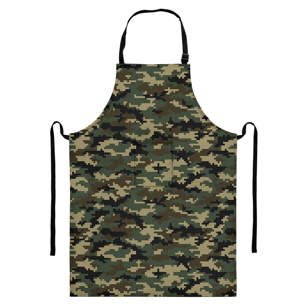 Army Green Digital Camo Pattern Print Bib Apron With Pocket
