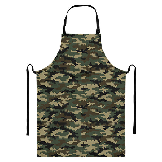 Army Green Digital Camo Pattern Print Bib Apron With Pocket