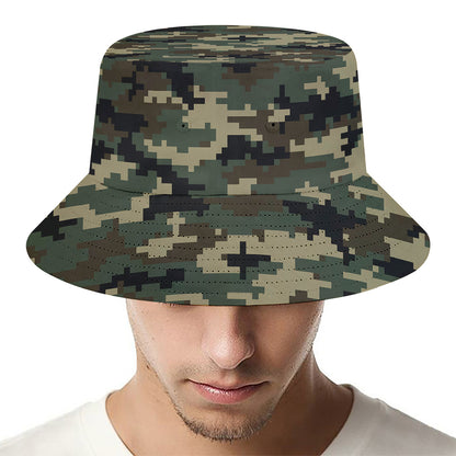 Army Green Digital Camo Pattern Print Bucket Hat