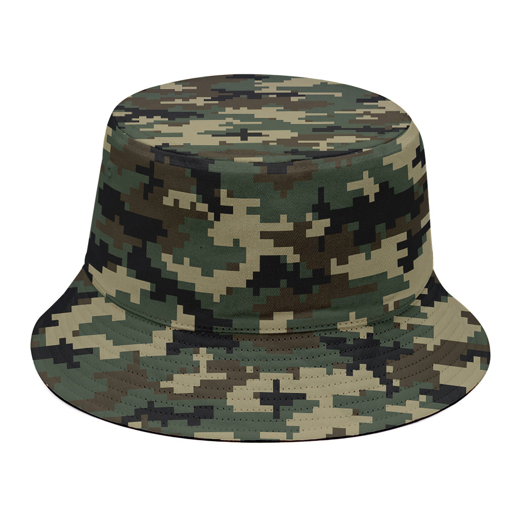 Army Green Digital Camo Pattern Print Bucket Hat