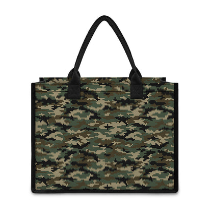 Army Green Digital Camo Pattern Print Canvas Tote Bag