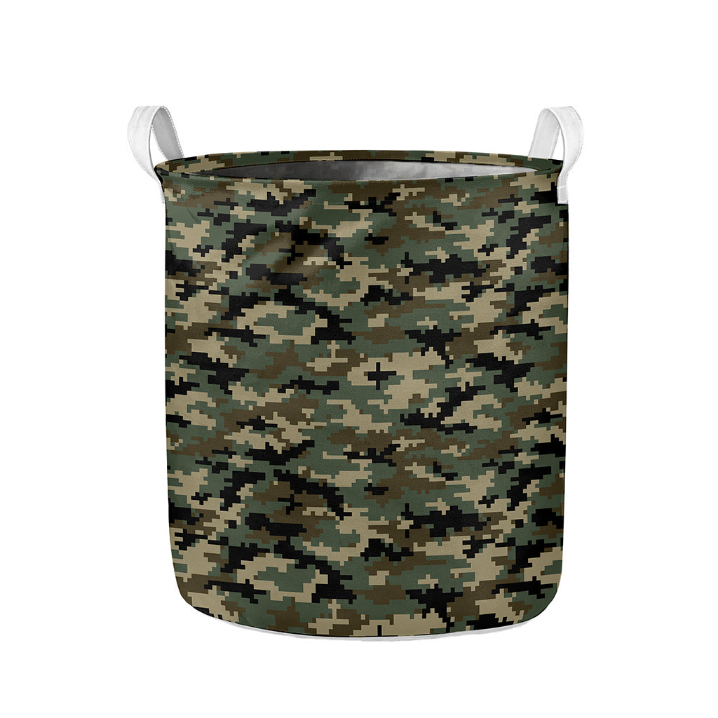 Army Green Digital Camo Pattern Print Collapsible Laundry Basket