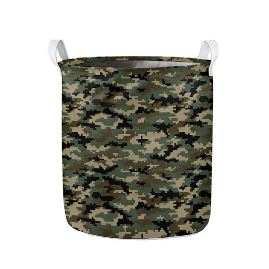 Army Green Digital Camo Pattern Print Collapsible Laundry Basket
