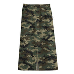 Army Green Digital Camo Pattern Print Cotton Front Slit Maxi Skirt
