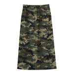 Army Green Digital Camo Pattern Print Cotton Front Slit Maxi Skirt