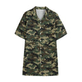 Army Green Digital Camo Pattern Print Cotton Hawaiian Shirt