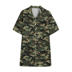 Army Green Digital Camo Pattern Print Cotton Hawaiian Shirt