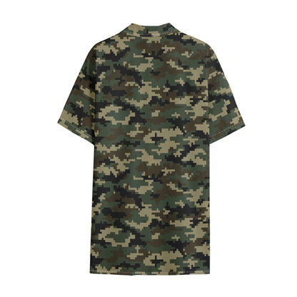 Army Green Digital Camo Pattern Print Cotton Hawaiian Shirt
