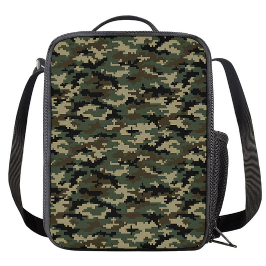 Army Green Digital Camo Pattern Print Crossbody Lunch Bag