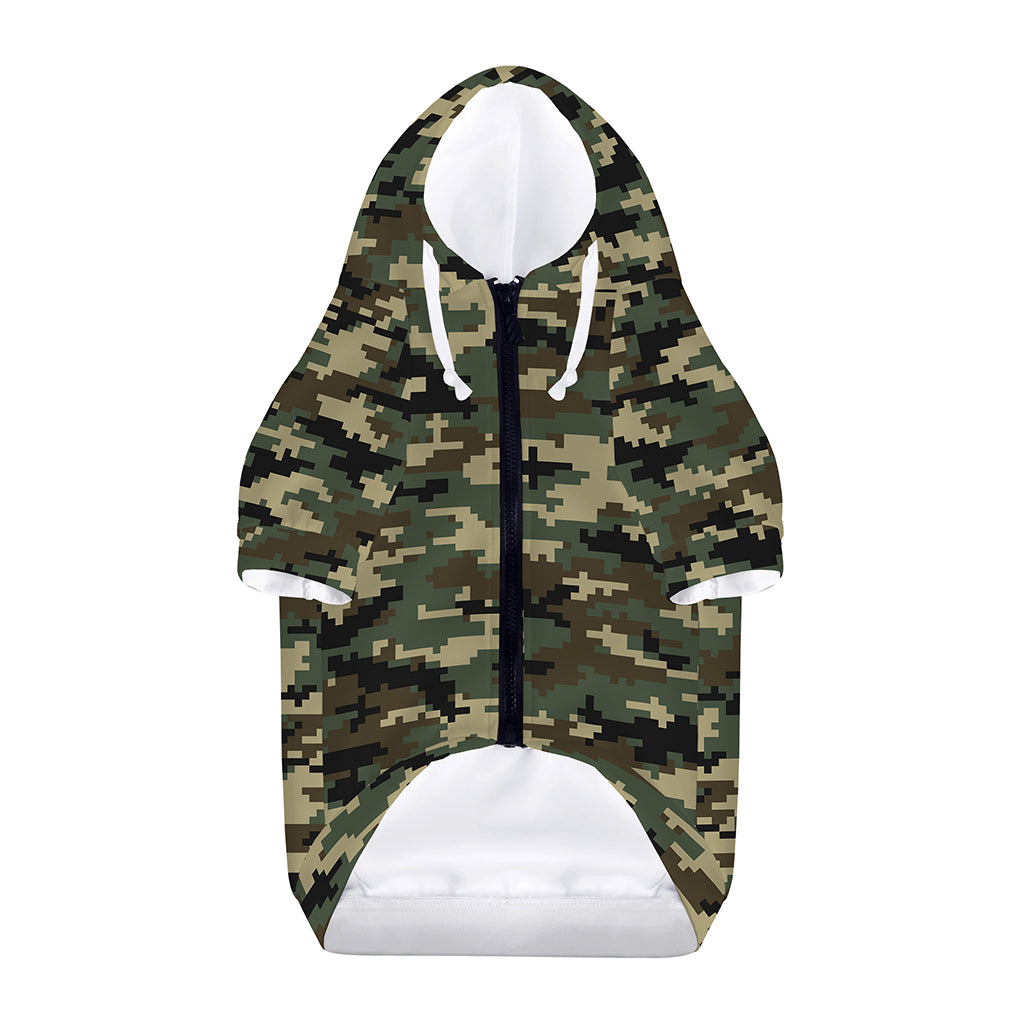 Army Green Digital Camo Pattern Print Dog Zip Up Hoodie