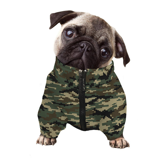 Army Green Digital Camo Pattern Print Dog Zip Up Jacket