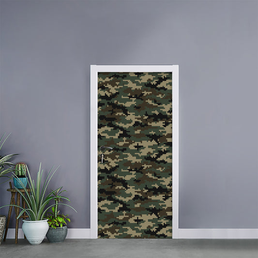 Army Green Digital Camo Pattern Print Door Sticker