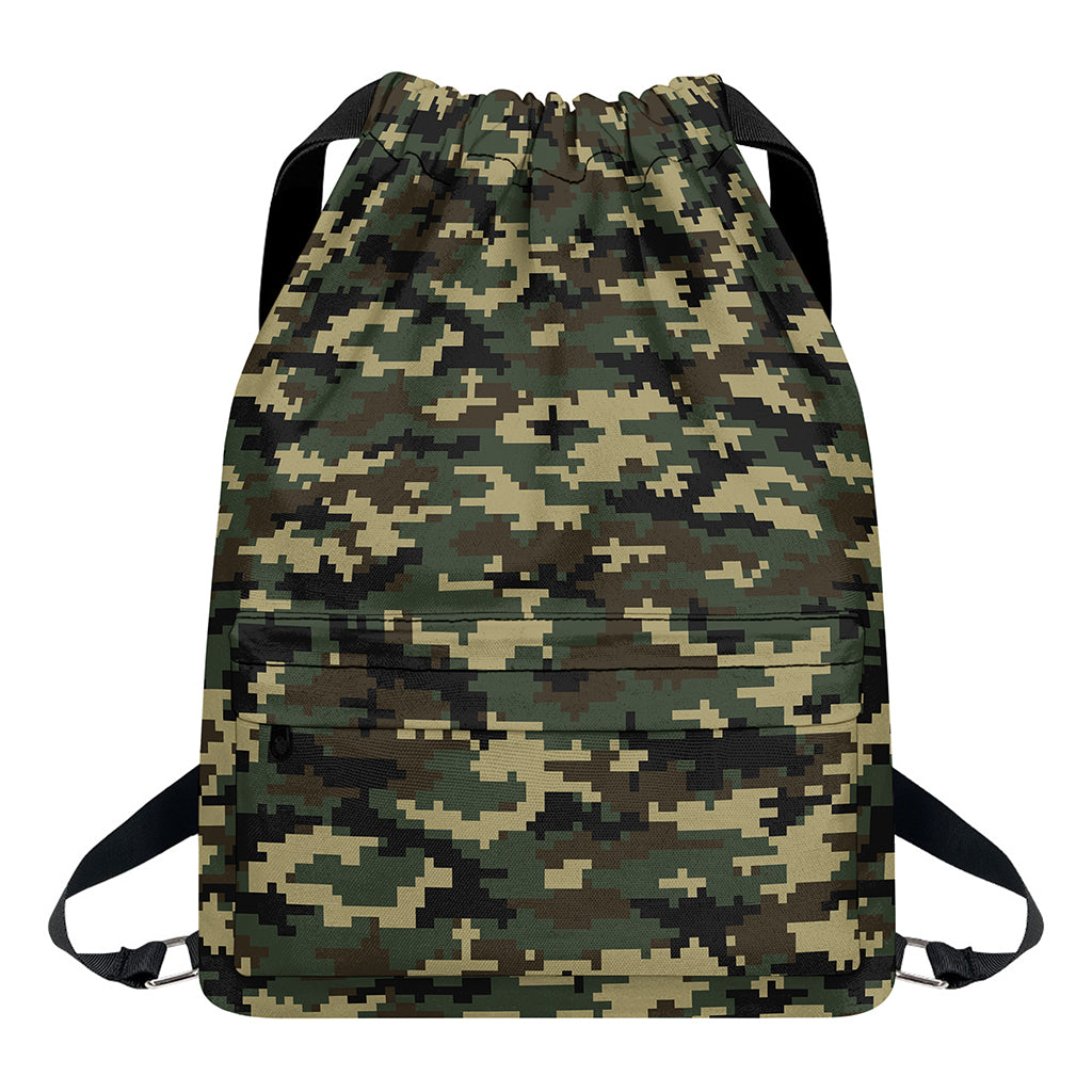 Army Green Digital Camo Pattern Print Drawstring Backpack