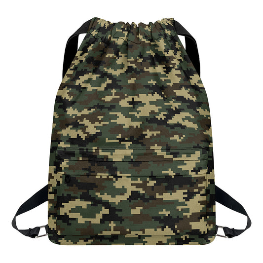 Army Green Digital Camo Pattern Print Drawstring Backpack