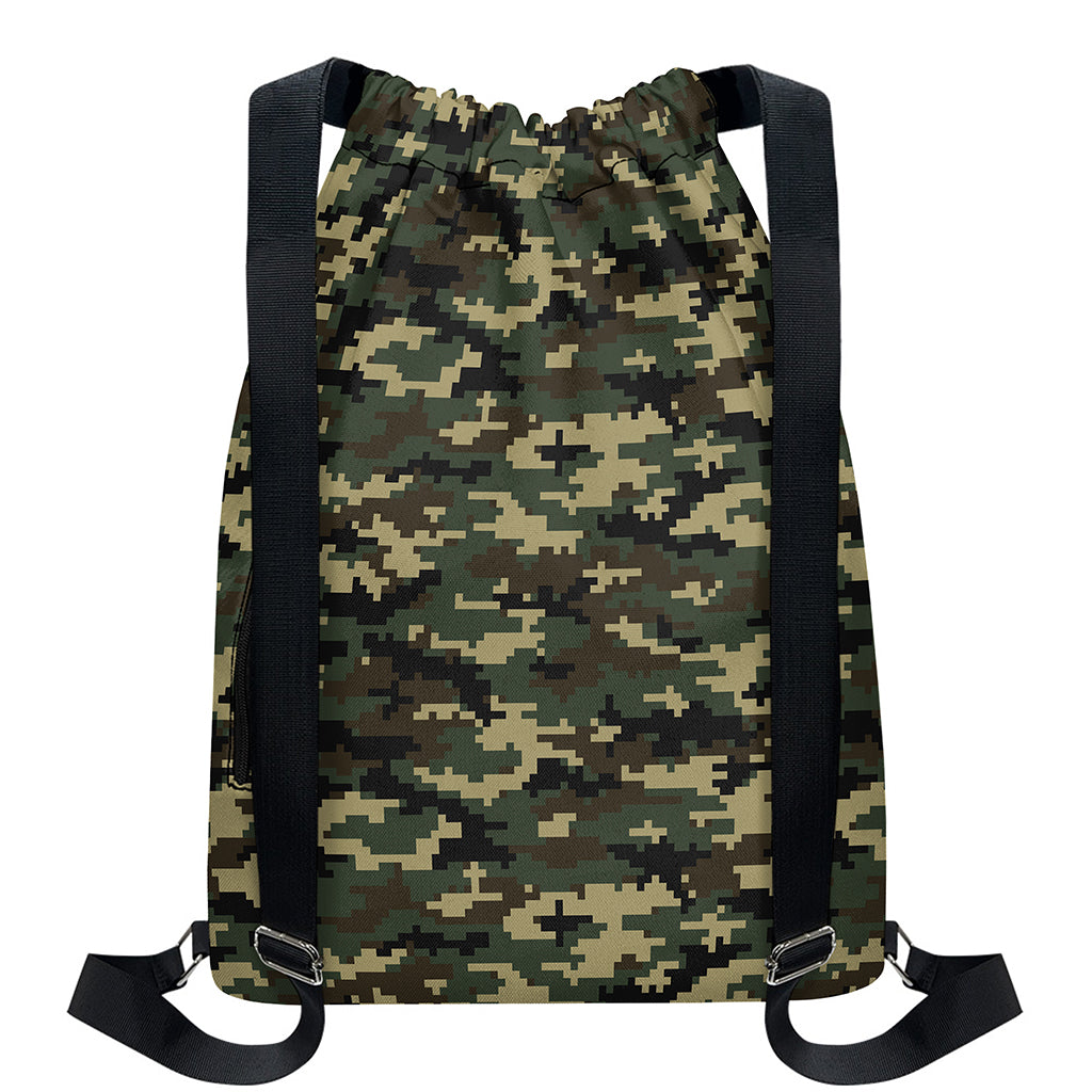Army Green Digital Camo Pattern Print Drawstring Backpack