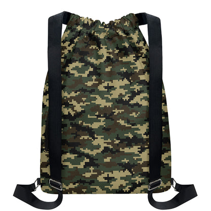 Army Green Digital Camo Pattern Print Drawstring Backpack