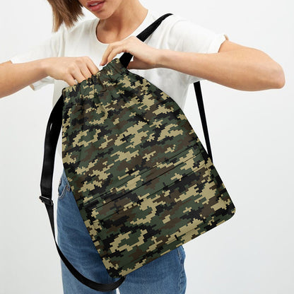 Army Green Digital Camo Pattern Print Drawstring Backpack