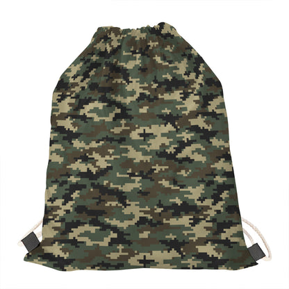 Army Green Digital Camo Pattern Print Drawstring Bag