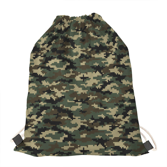 Army Green Digital Camo Pattern Print Drawstring Bag